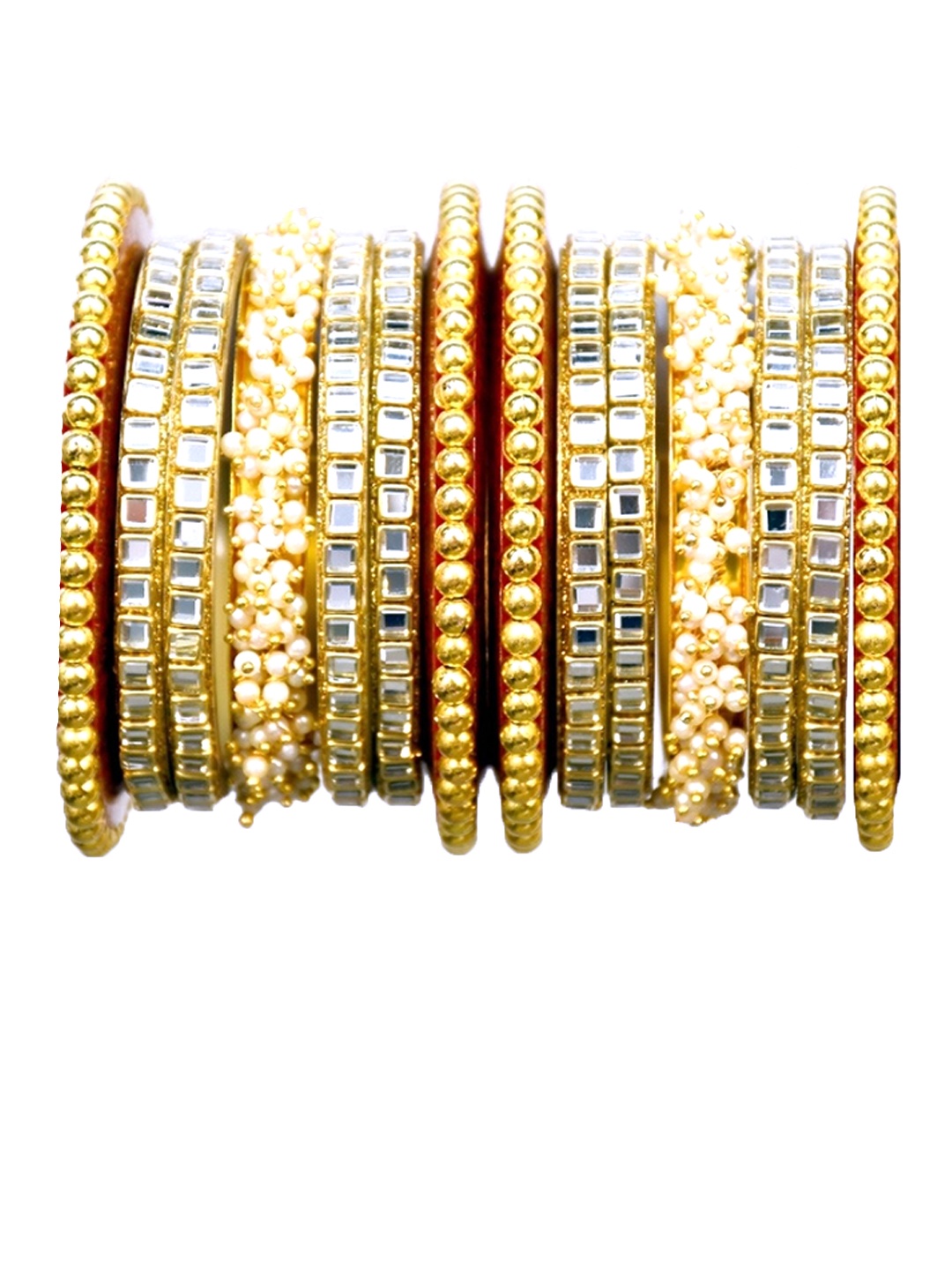 

Align Set Of 2 Gold-Plated CZ Crystal Stone-Studded & Beaded Chudas Bangles