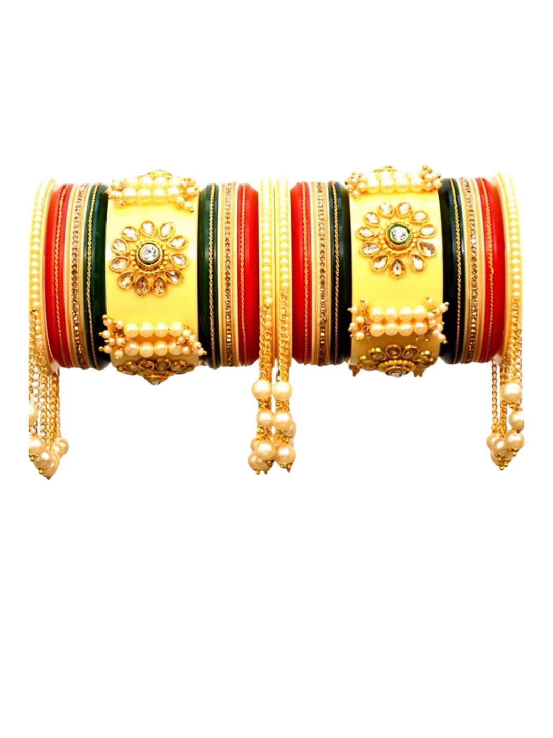 

Align Set Of 2 Gold-Plated Pearls Beaded Chuda Bangles