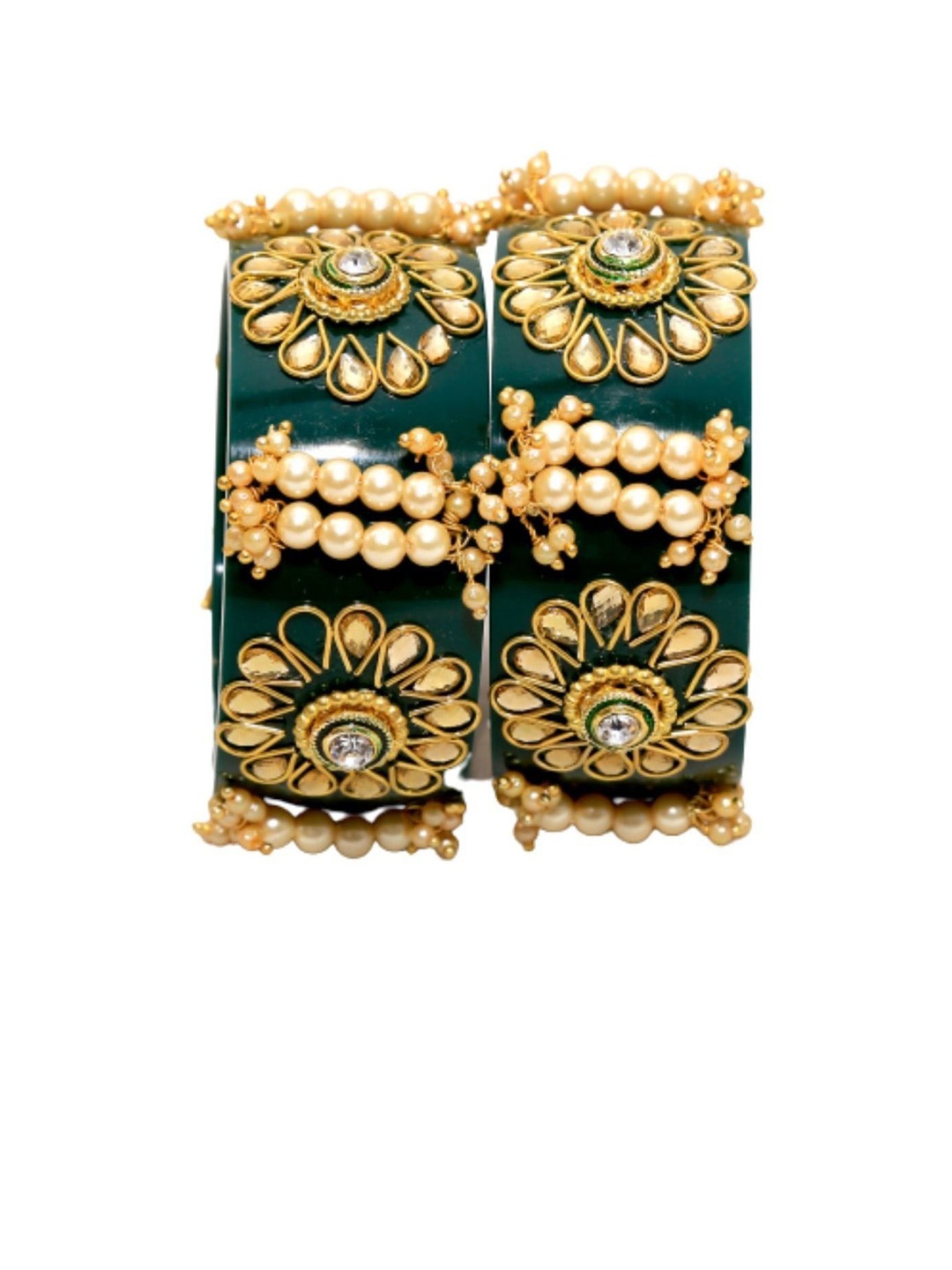 

Align Set Of 2 Gold-Plated Stone-Studded & Beaded Bangles