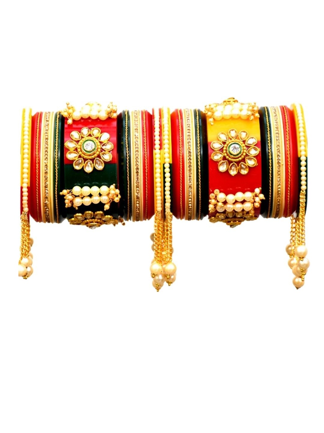 

Align Set Of 2 Gold-Plated Stones Studded & Beaded Chuda Bangles