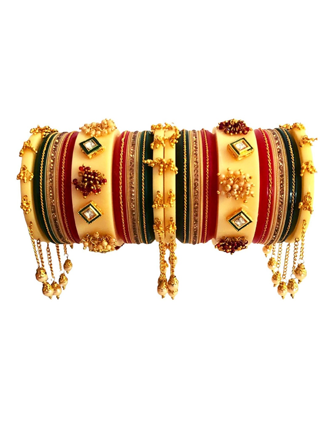 

Align Set Of 2 Gold-Plated Stone-Studded & Beaded Chudas Bangles