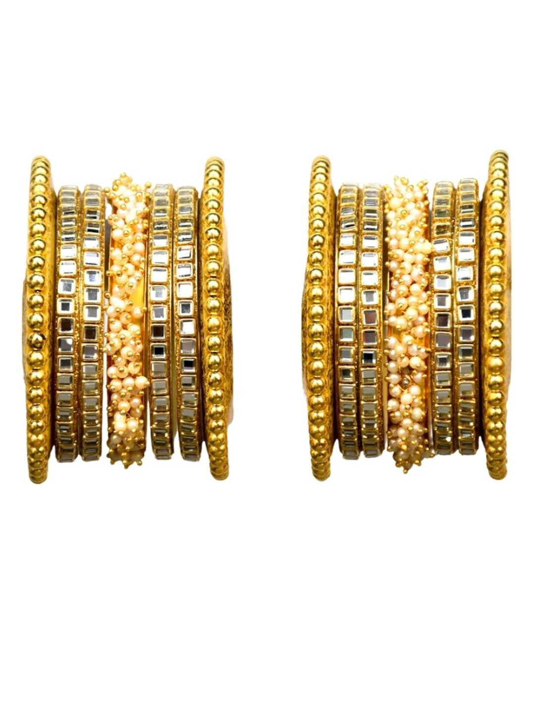 

Align Set Of 2 Gold-Plated CZ Crystal-Studded & Beaded Chuda Bangles