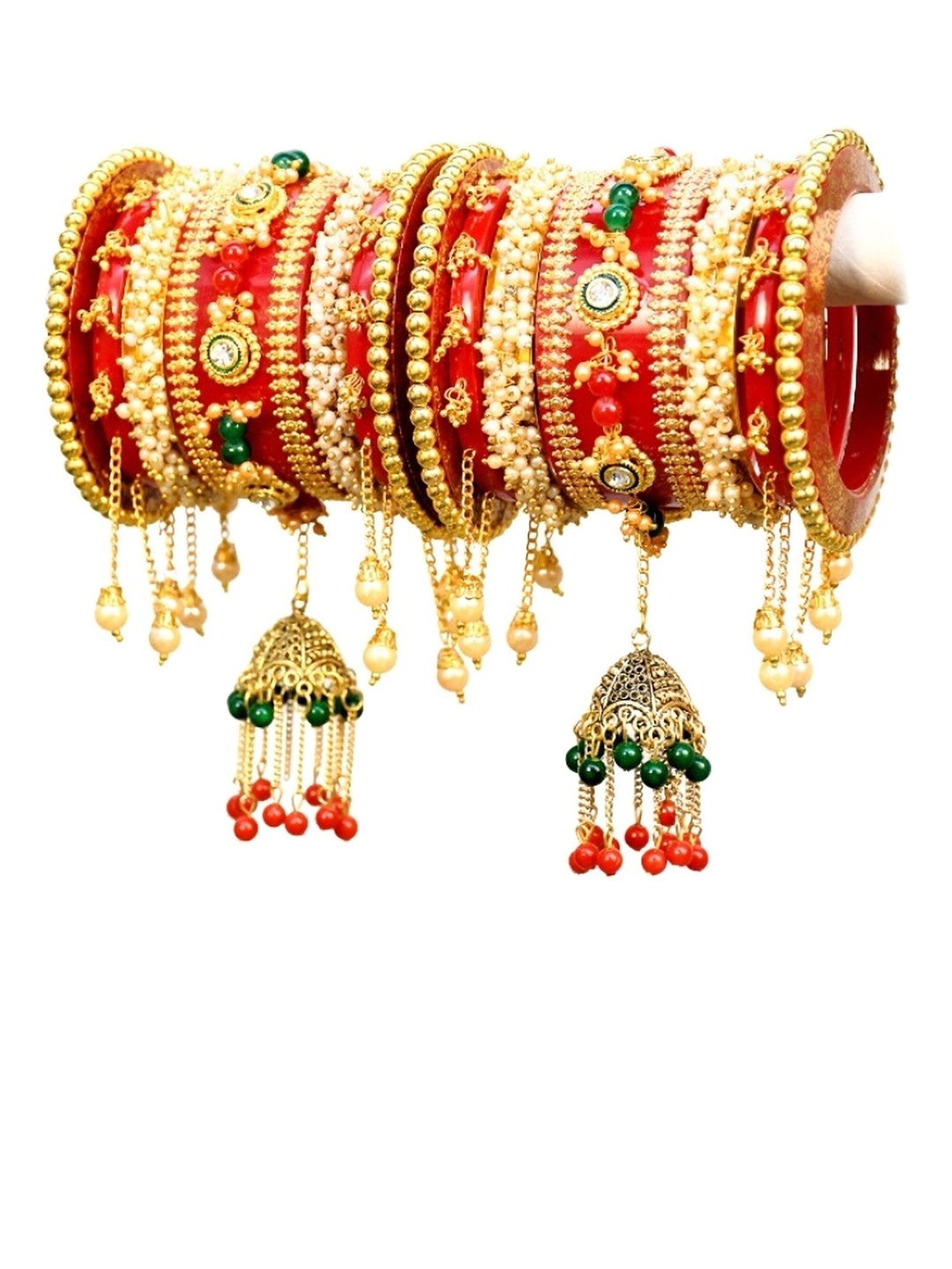 Align Set Of 2 Gold Plated Stone Studded & Beaded Chuda Bangles