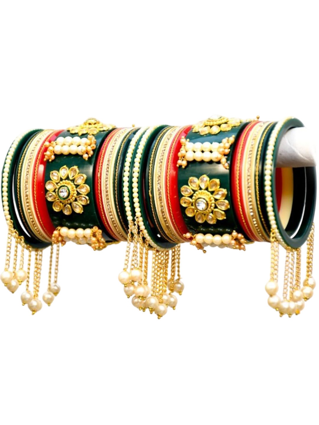 

Align Set Of 2 Gold-Plated Beaded Chuda Bangles, Green
