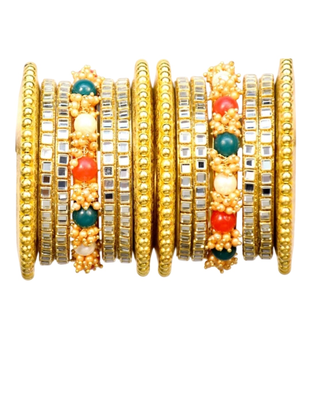 

Align Set Of 2 Gold-Plated CZ Stone-Studded Crystal & Beaded Chudas Bangles