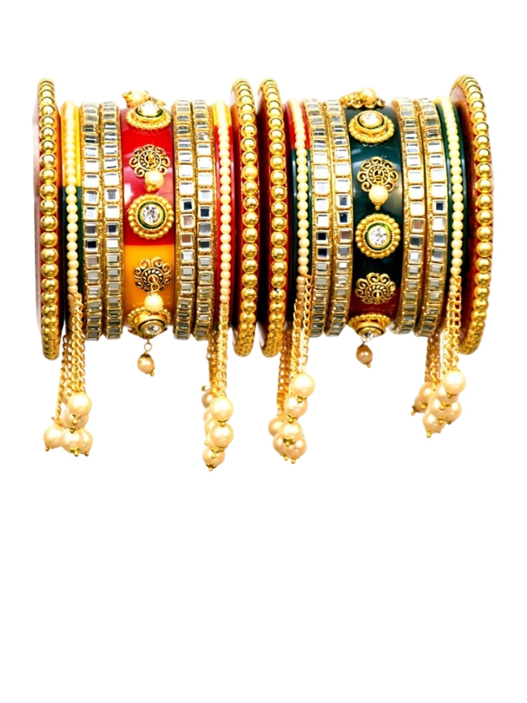 

Align Set Of 2 Gold-Plated Stone-Studded & Beaded Chuda Bangles