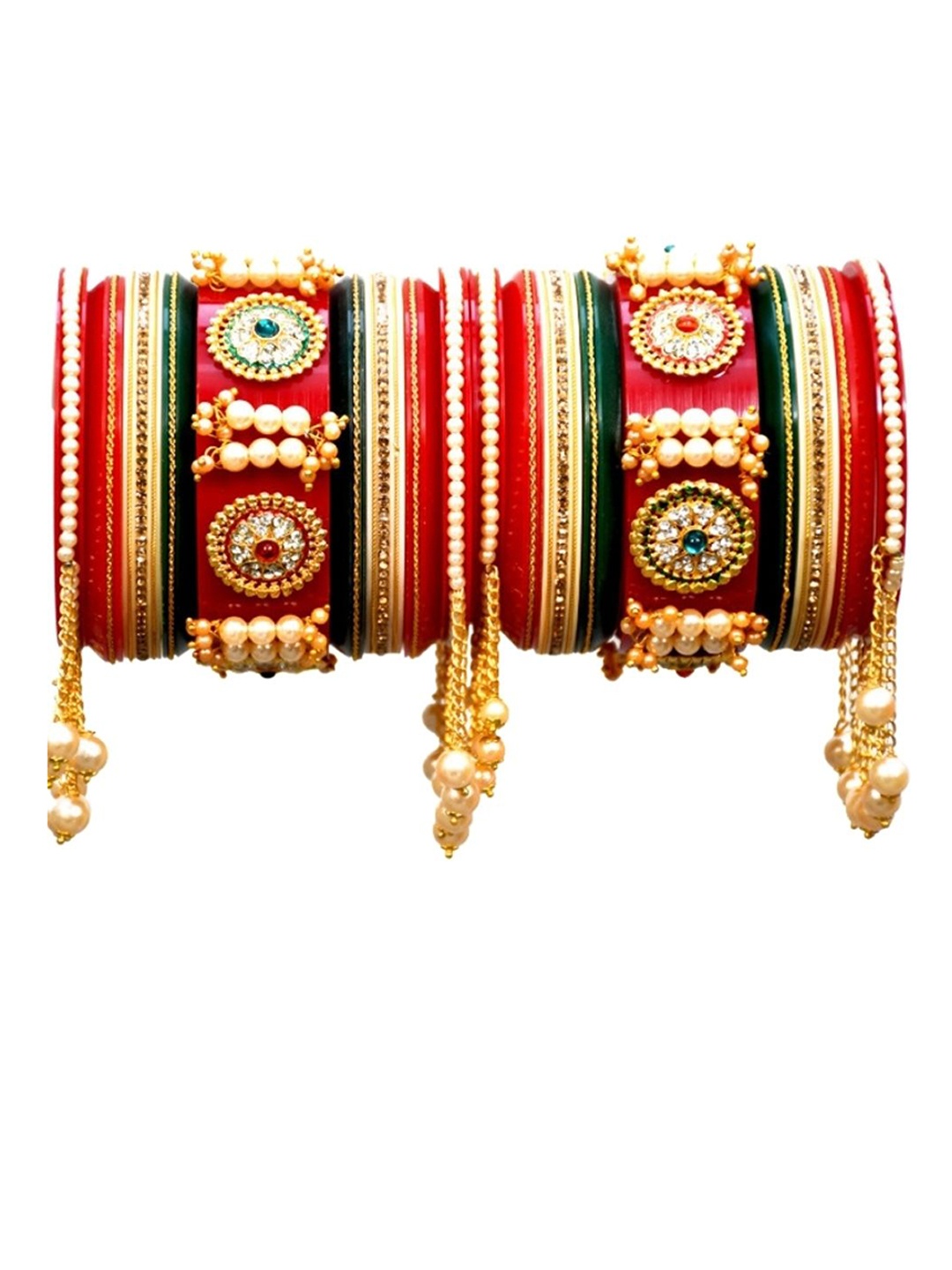 

Align Set Of 2 Gold-Plated Stones Studded & Beaded Chuda Bangles