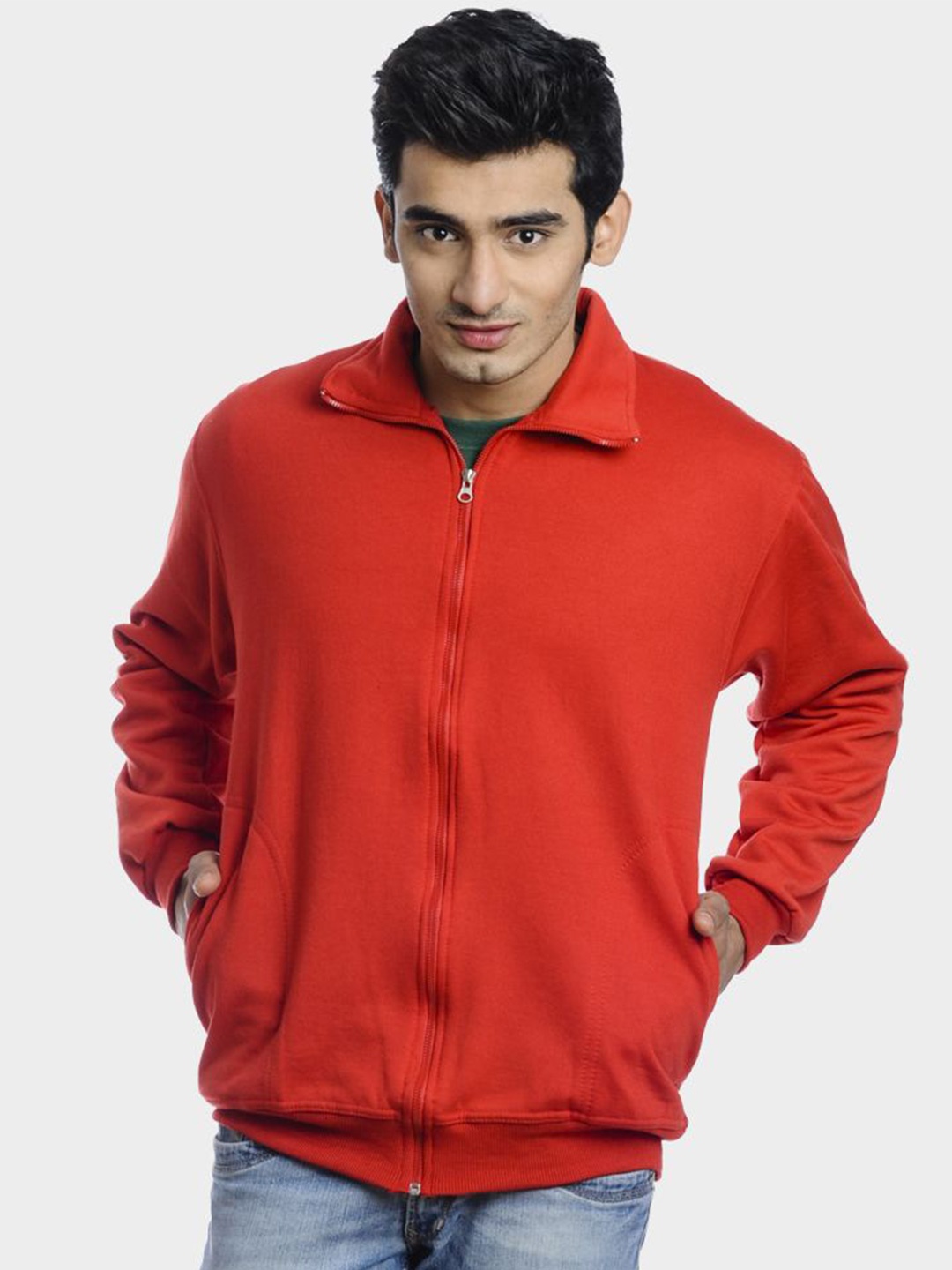 

Greylongg Men Shirt Collar Sweatshirt, Red