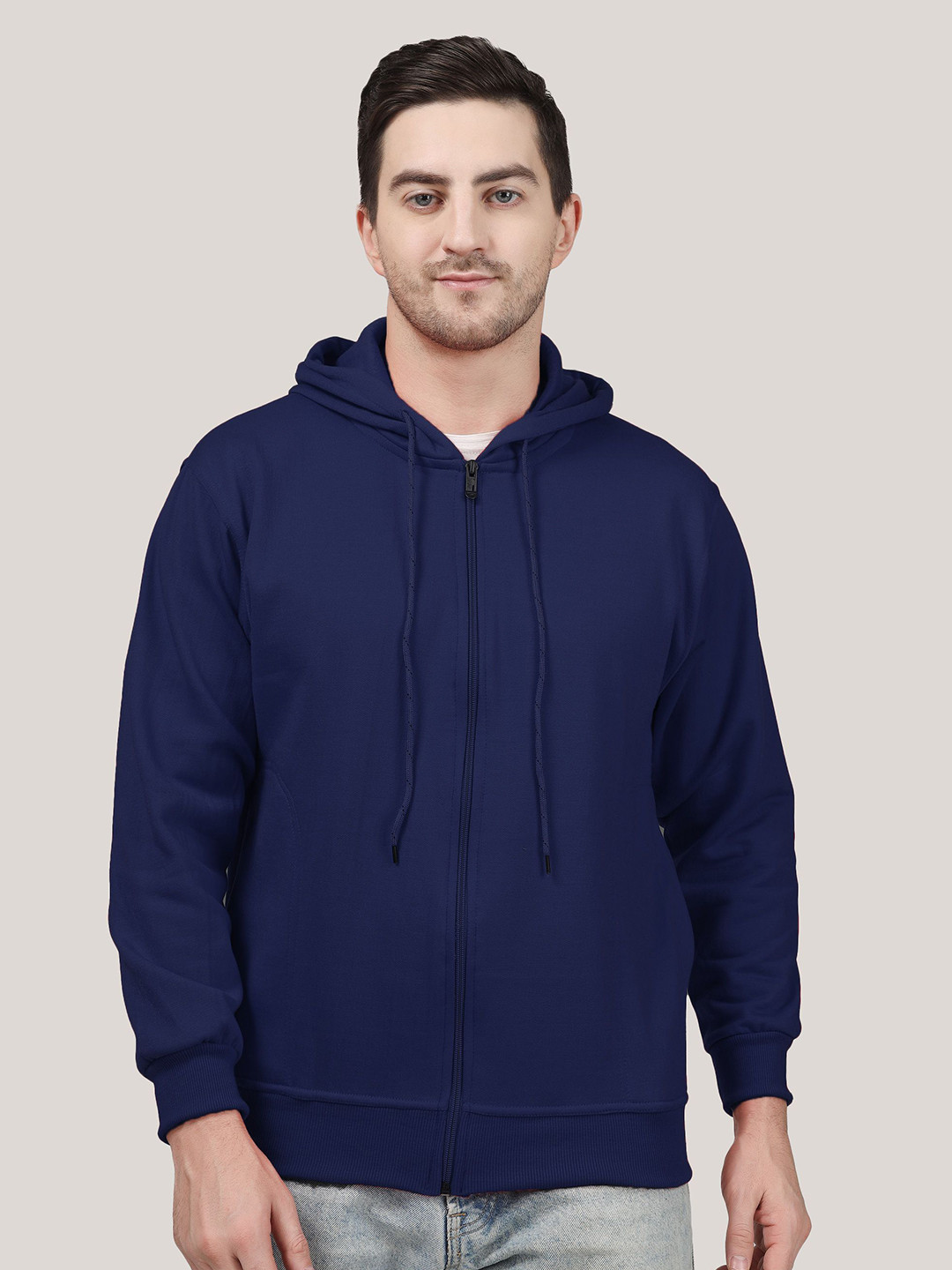 

Greylongg Men Hooded Front-Open Sweatshirt, Navy blue