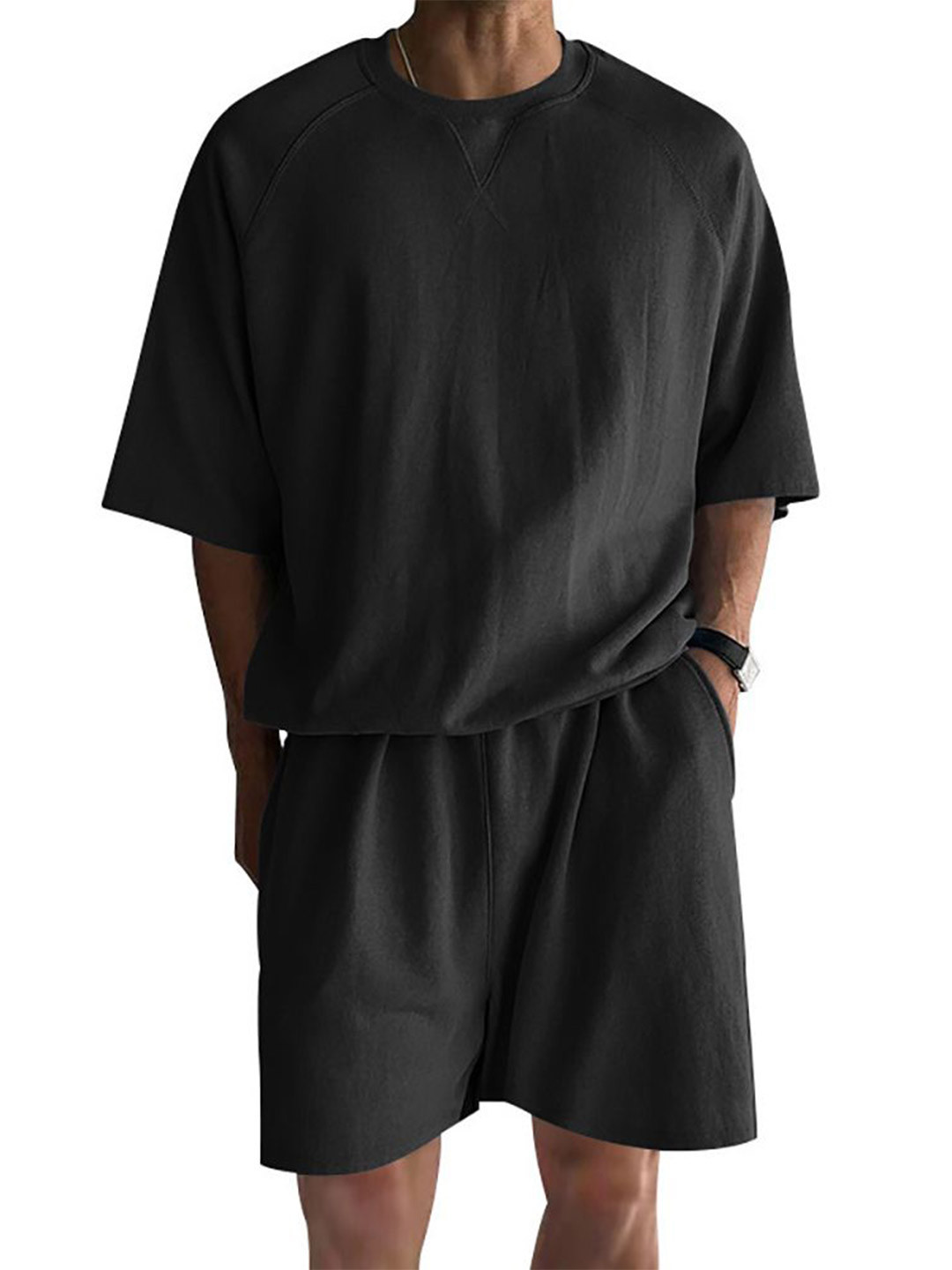 

StyleCast x Revolte Round Neck Short Sleeves T-Shirt With Shorts, Black