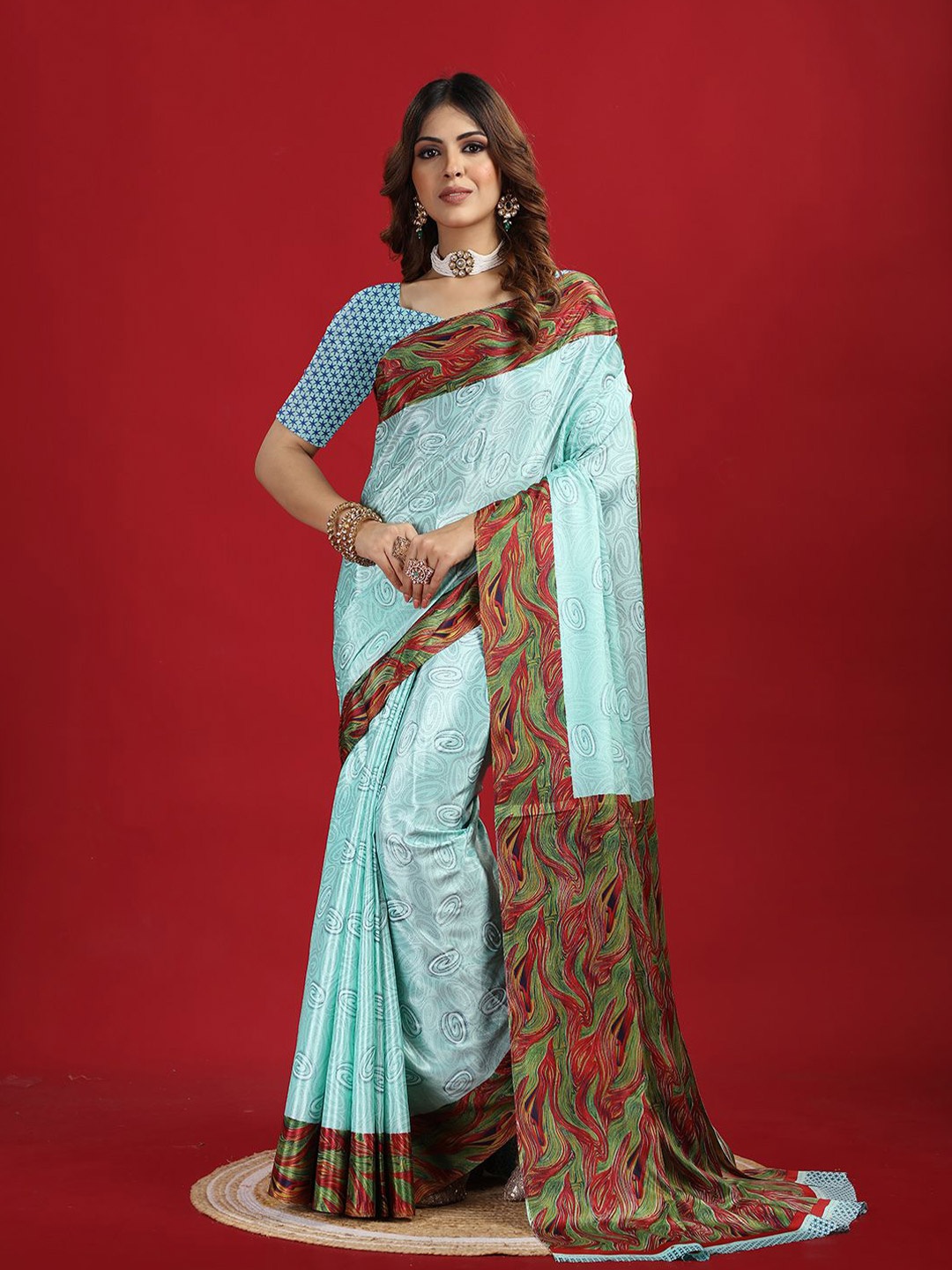 

NIRMAL CREATION Abstract Printed Pure Crepe Saree, Blue