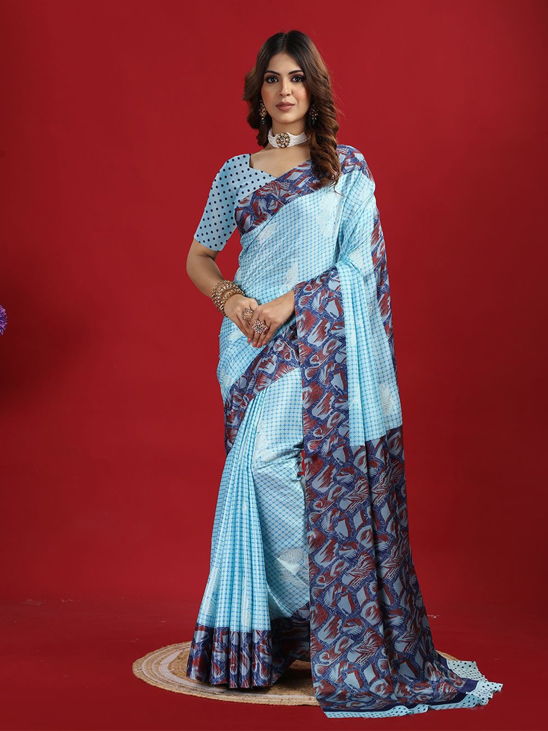 

NIRMAL CREATION Abstract Printed Pure Crepe Saree, Blue