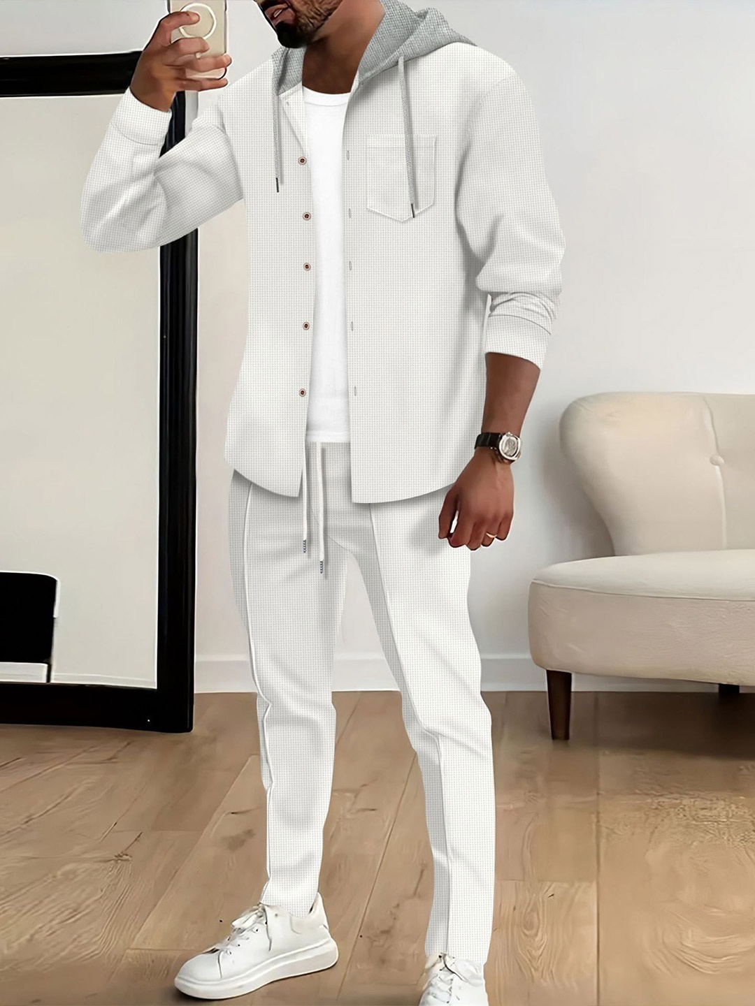 

StyleCast x Revolte Hooded Long Sleeves Shirt With Trouser, White