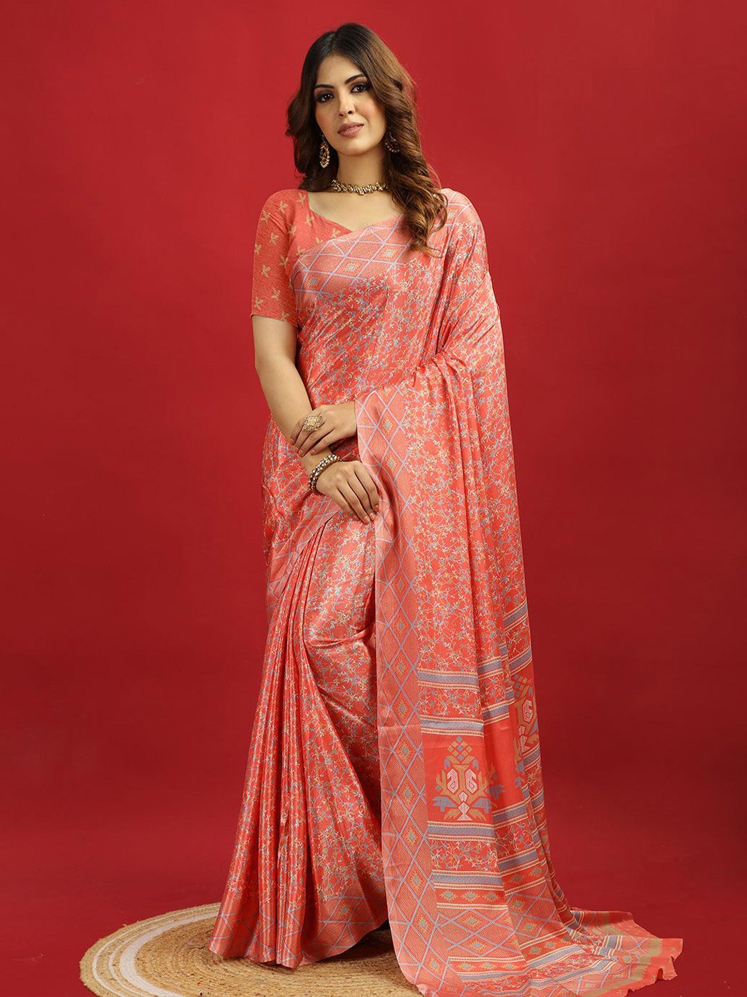 

NIRMAL CREATION Floral Pure Crepe Saree, Red