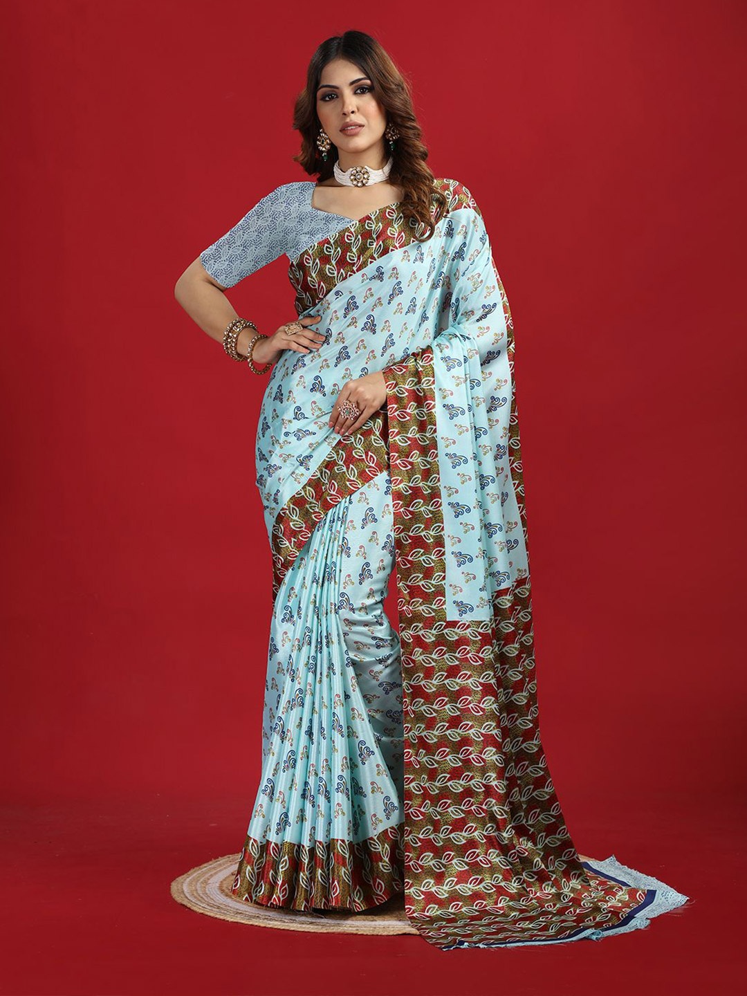 

NIRMAL CREATION Ethnic Motifs Printed Pure Crepe Saree, Blue