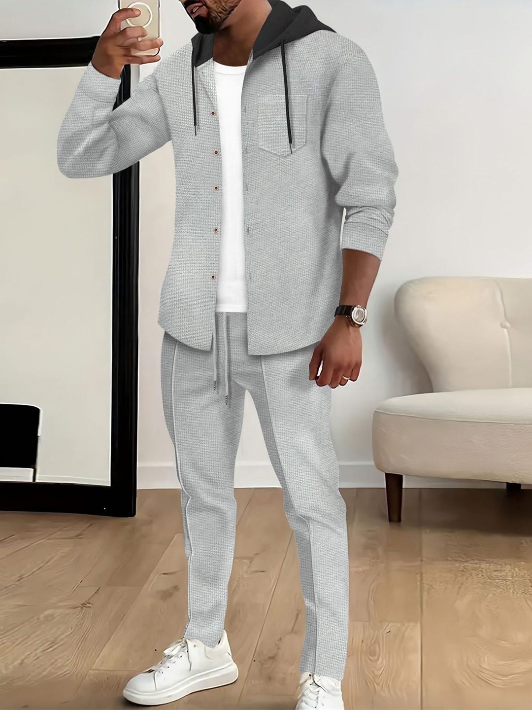 

StyleCast x Revolte Hooded Long Sleeves Shirt With Trouser, Grey