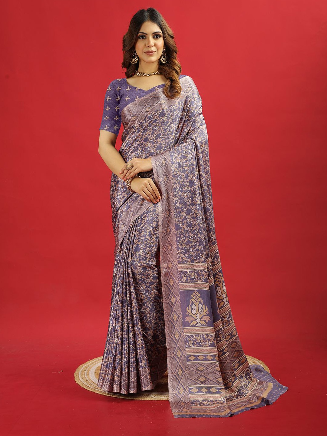 

NIRMAL CREATION Ethnic Motifs Pure Crepe Saree, Purple