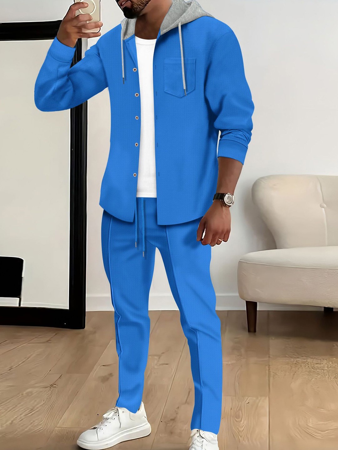 

StyleCast x Revolte Hooded Long Sleeves Shirt With Trouser, Blue