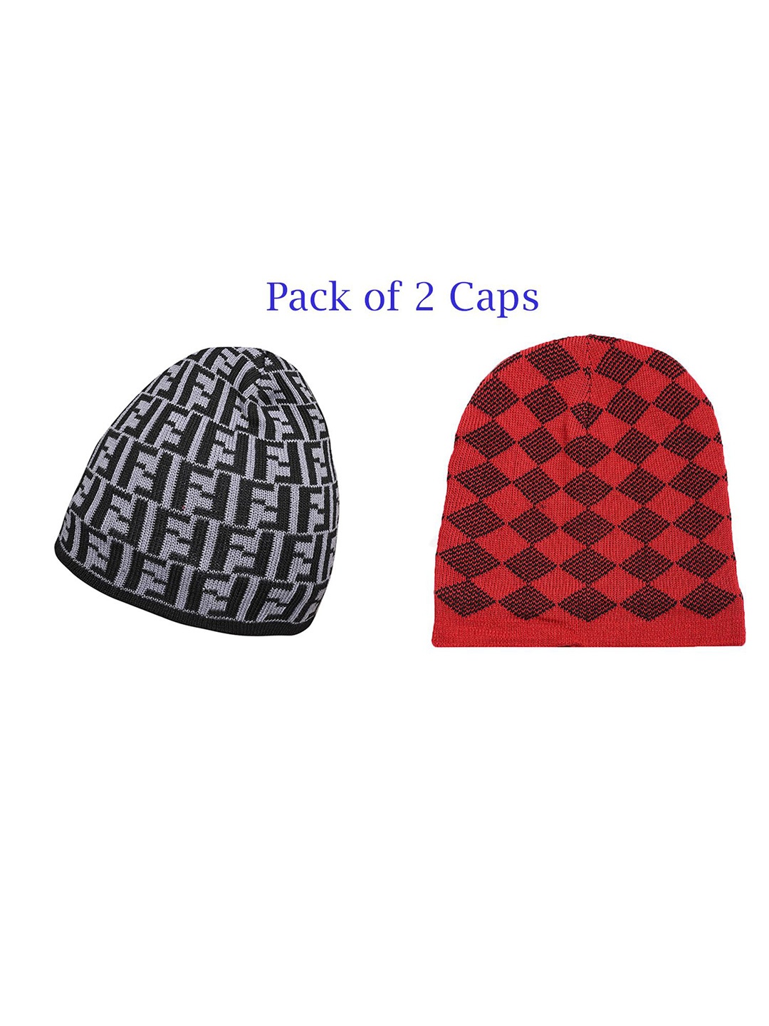 

LOOM LEGACY Men Pack of 2 Self Design Beanie, Red