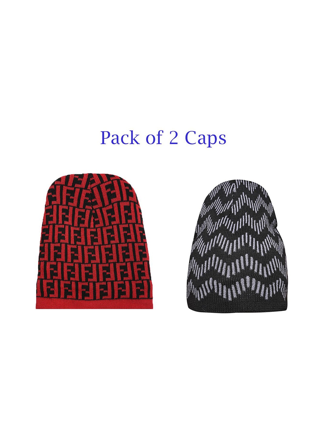 LOOM LEGACY Men Pack of 2 Printed Beanie, Red