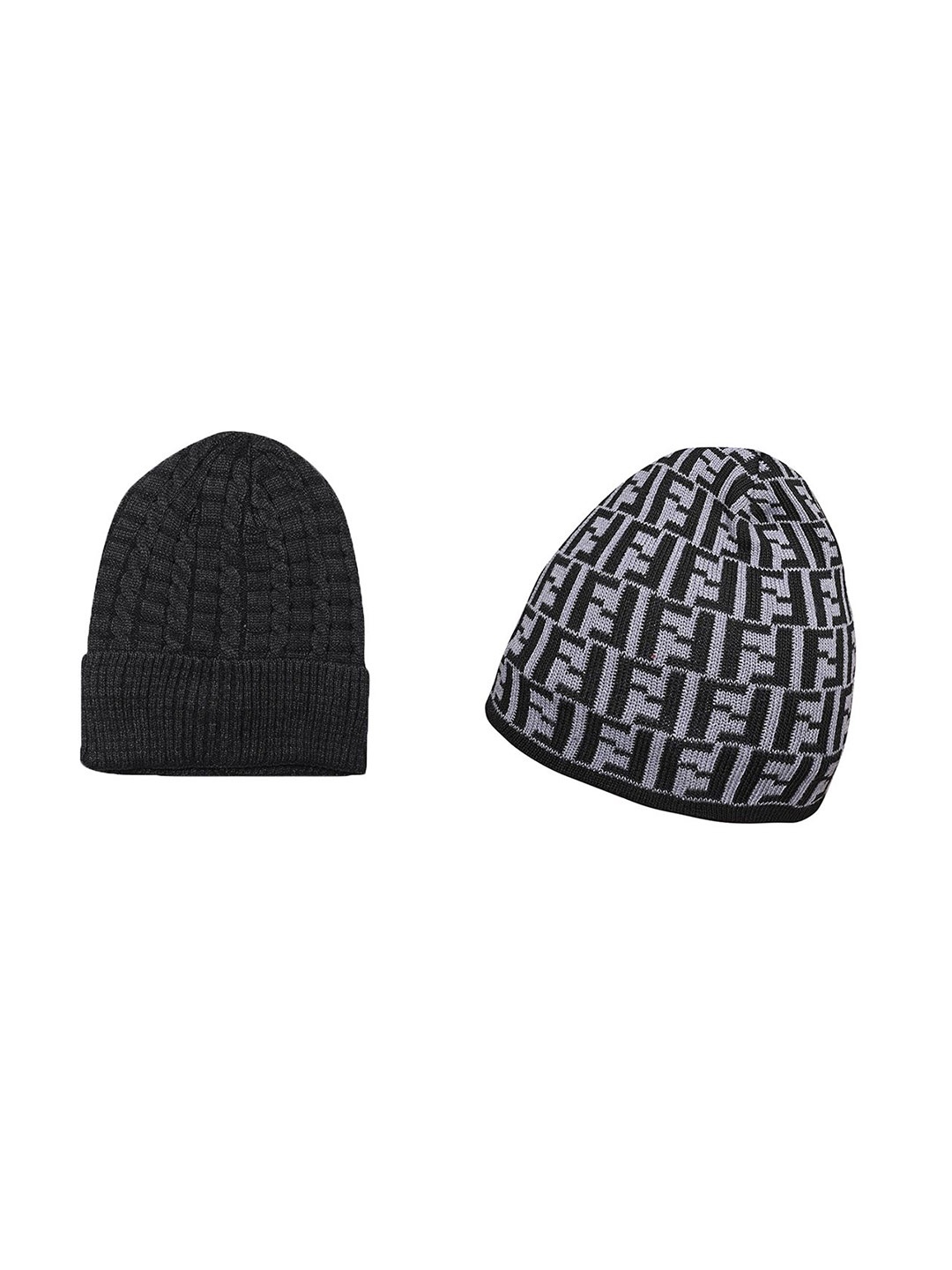 

LOOM LEGACY Men Pack Of 2 Printed Beanie, Grey melange