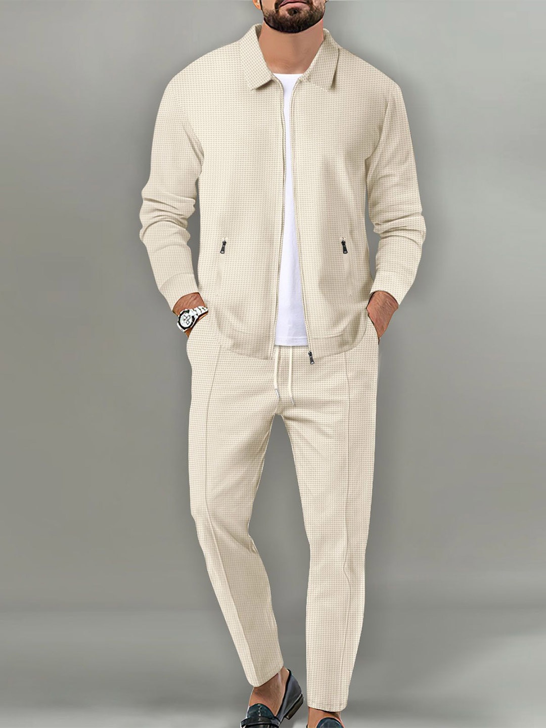 StyleCast x Revolte Shirt Collar Long Sleeves Shirt With Trouser, Beige