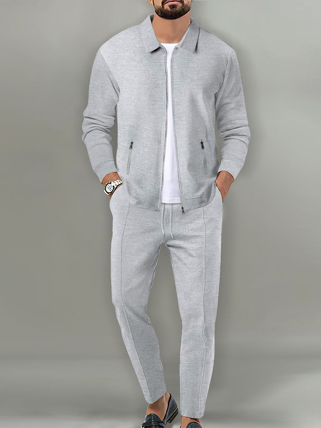 

StyleCast x Revolte Shirt Collar Long Sleeves Shirt With Trouser, Grey
