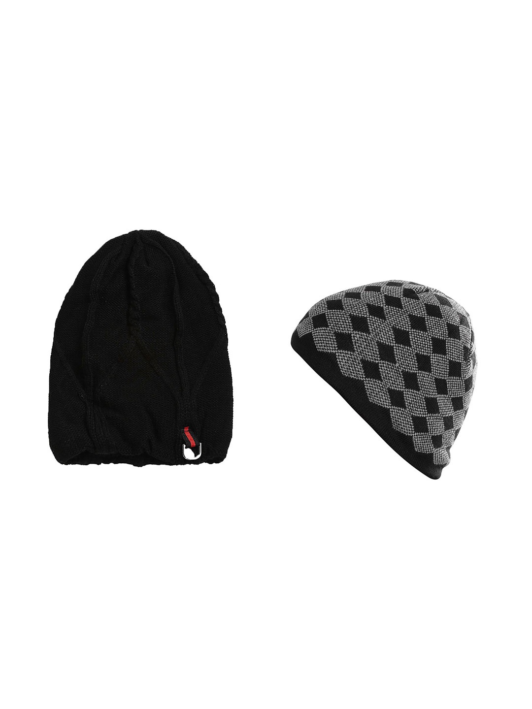 

LOOM LEGACY Men Pack of 2 Printed Winter Woollen Beanie, Black