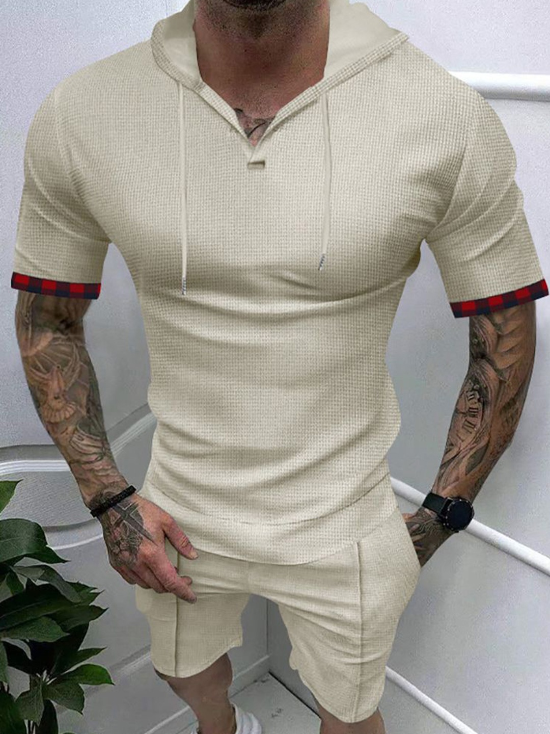 

StyleCast x Revolte Hooded Short Sleeves T-Shirt With Shorts, Khaki