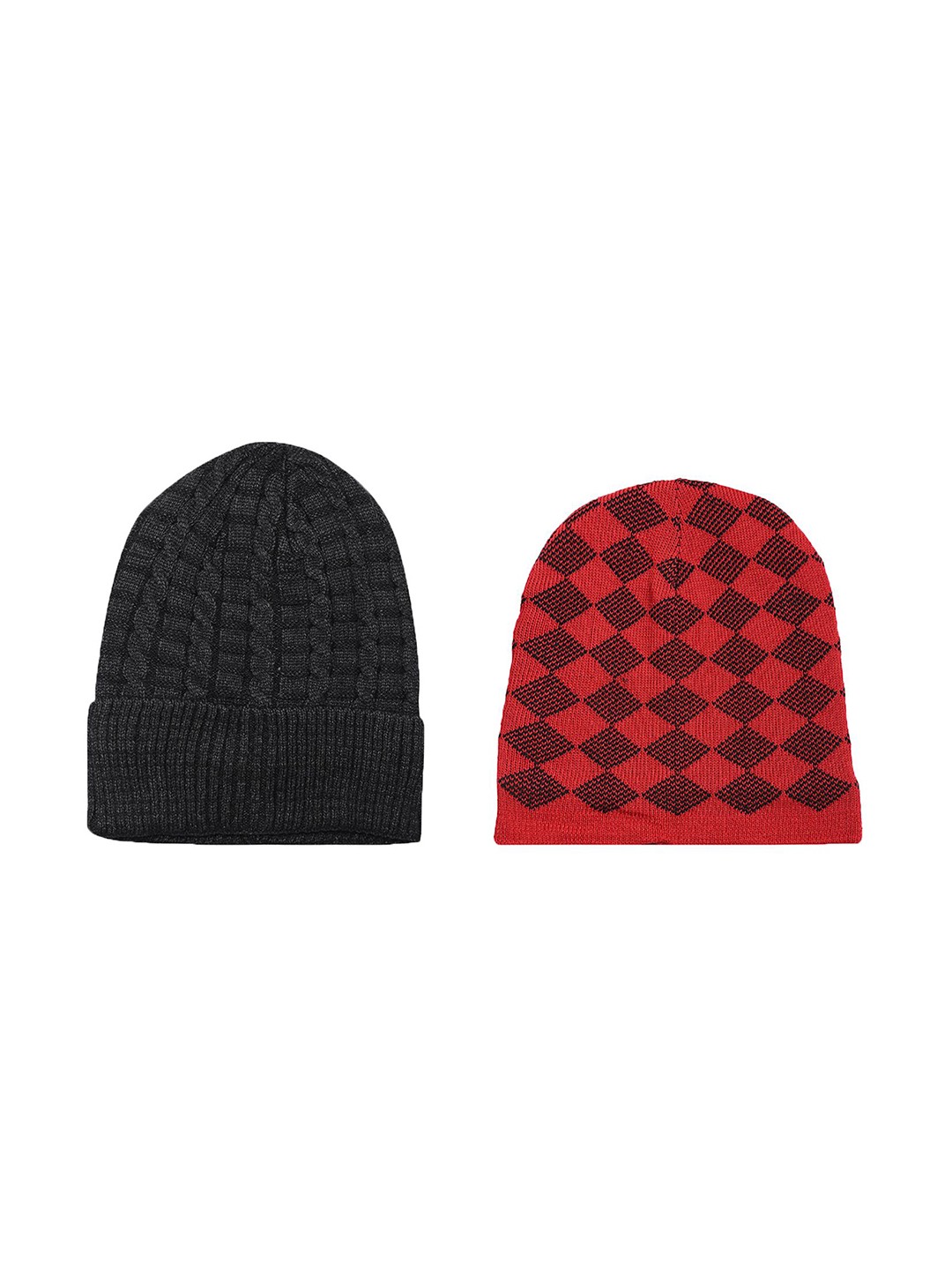 

LOOM LEGACY Men Pack of 2 Printed Beanie, Red