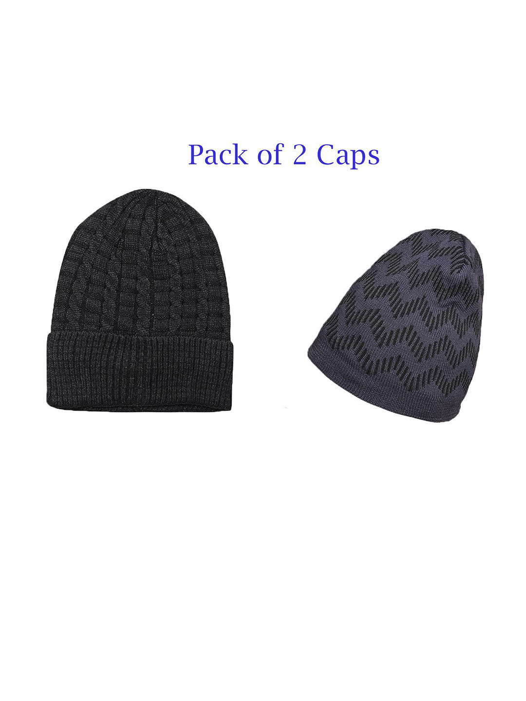 

LOOM LEGACY Men Pack Of 2 Printed Beanie, Grey melange