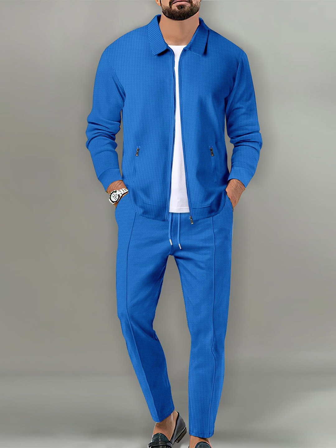 

StyleCast x Revolte Shirt Collar Long Sleeves Shirt With Trouser, Blue