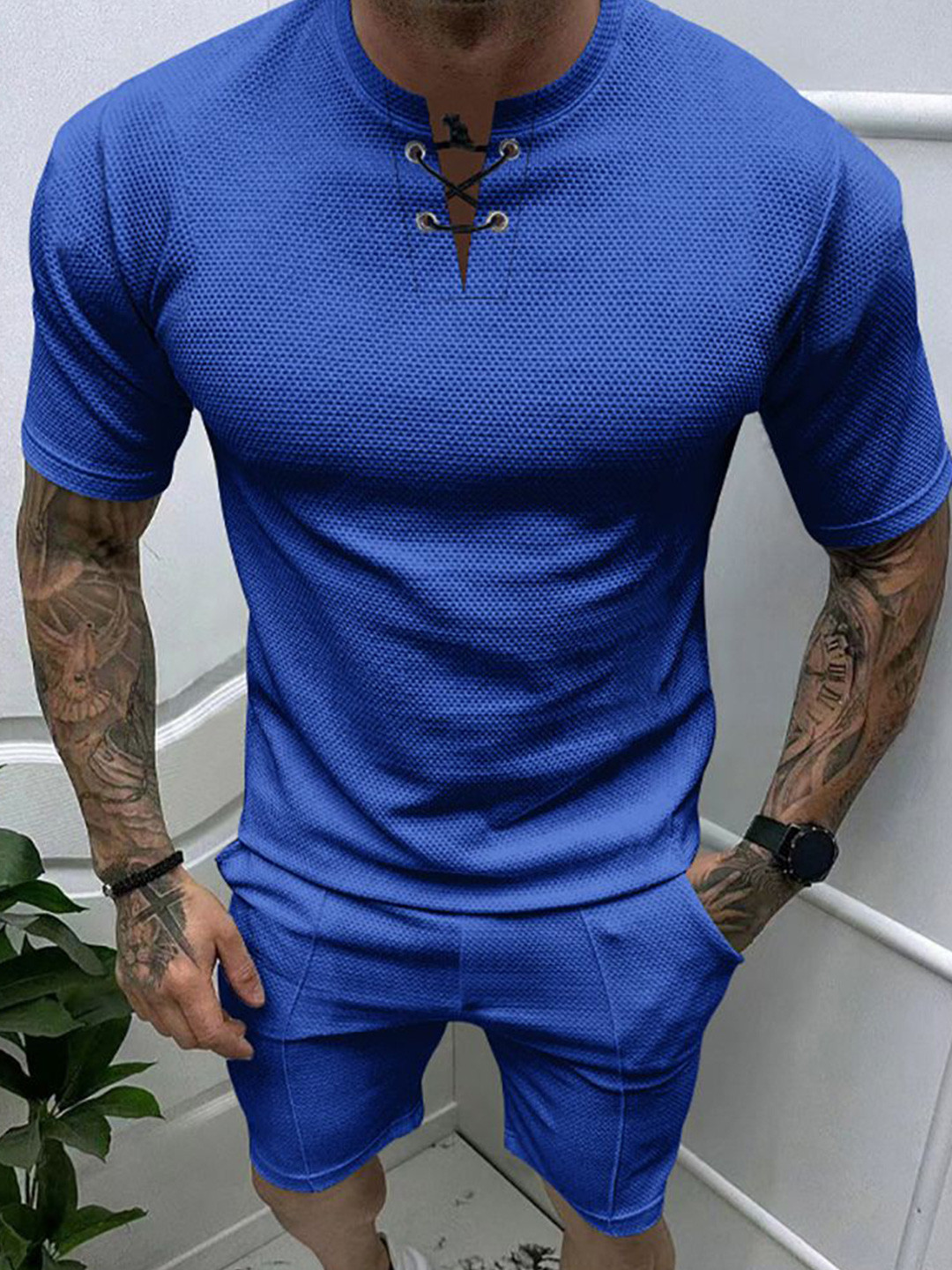 

StyleCast x Revolte Round Neck Short Sleeves T-Shirt With Shorts, Blue