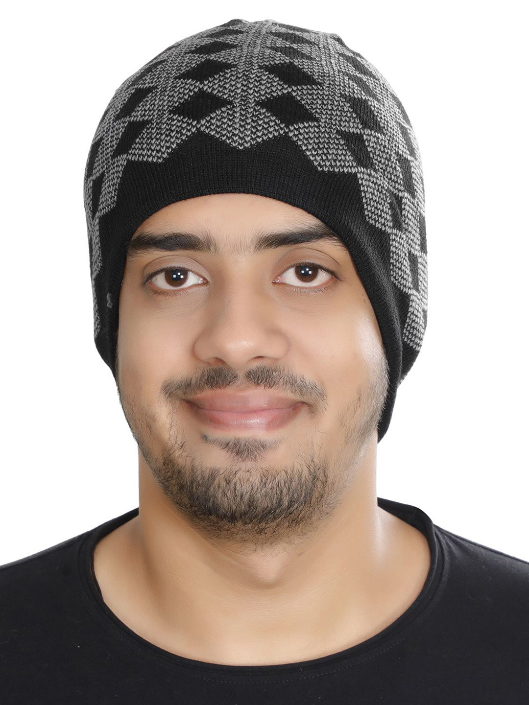 

LOOM LEGACY Men Pack of 2 Woollen Printed Beanie, Black