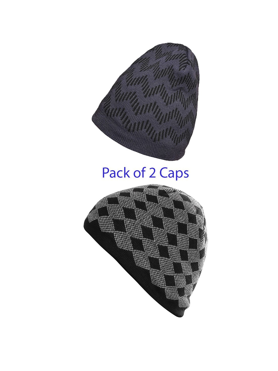 

LOOM LEGACY Men Pack Of 2 Printed Beanie, Black