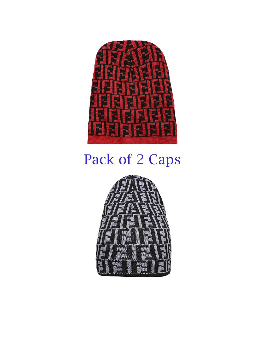 

LOOM LEGACY Men Pack Of 2 Printed Beanie, Red