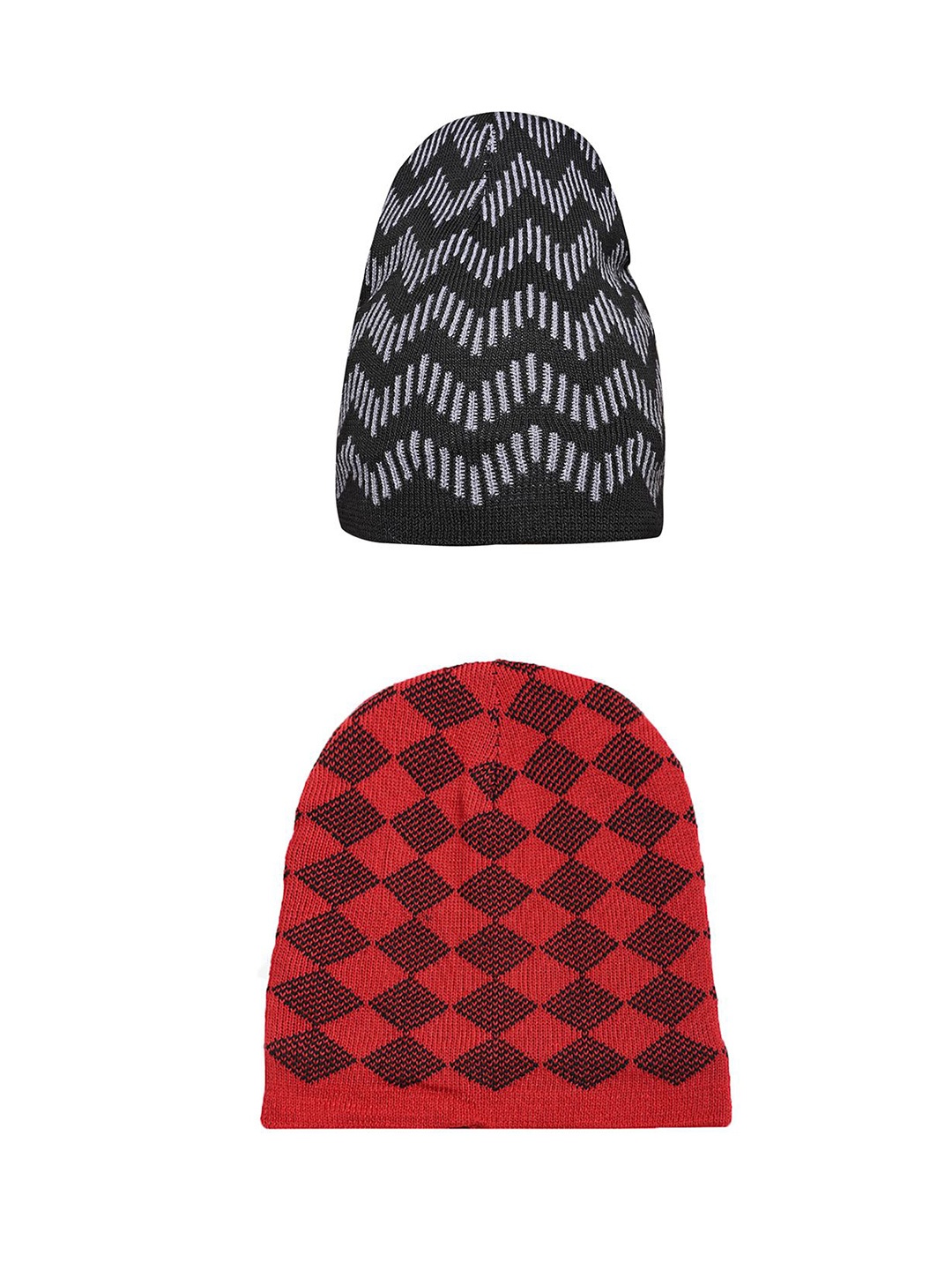 

LOOM LEGACY Men Pack of 2 Self Design Beanie Cap, Red