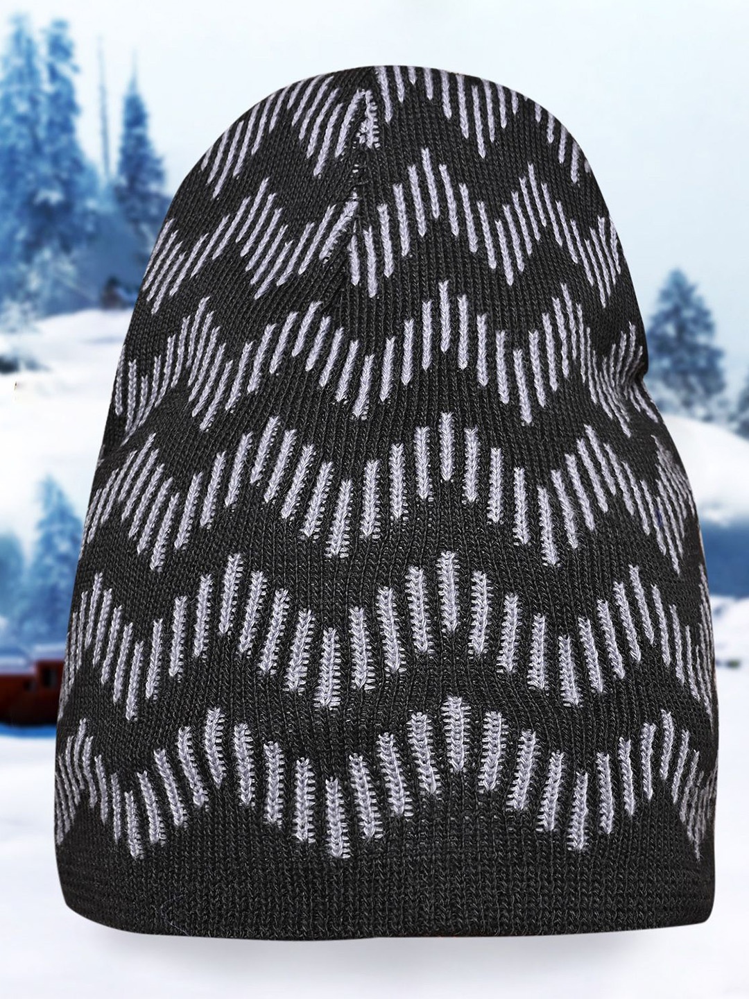 

LOOM LEGACY Men Pack of 2 Printed Beanie Cap For Cold Weather, Black