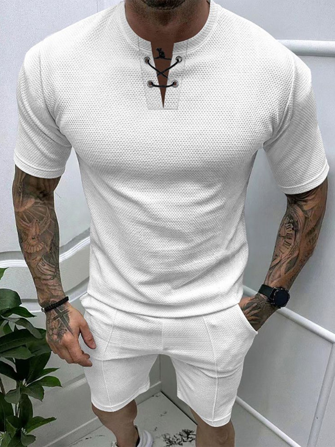 

StyleCast x Revolte Round Neck Short Sleeves T-Shirt With Shorts, White