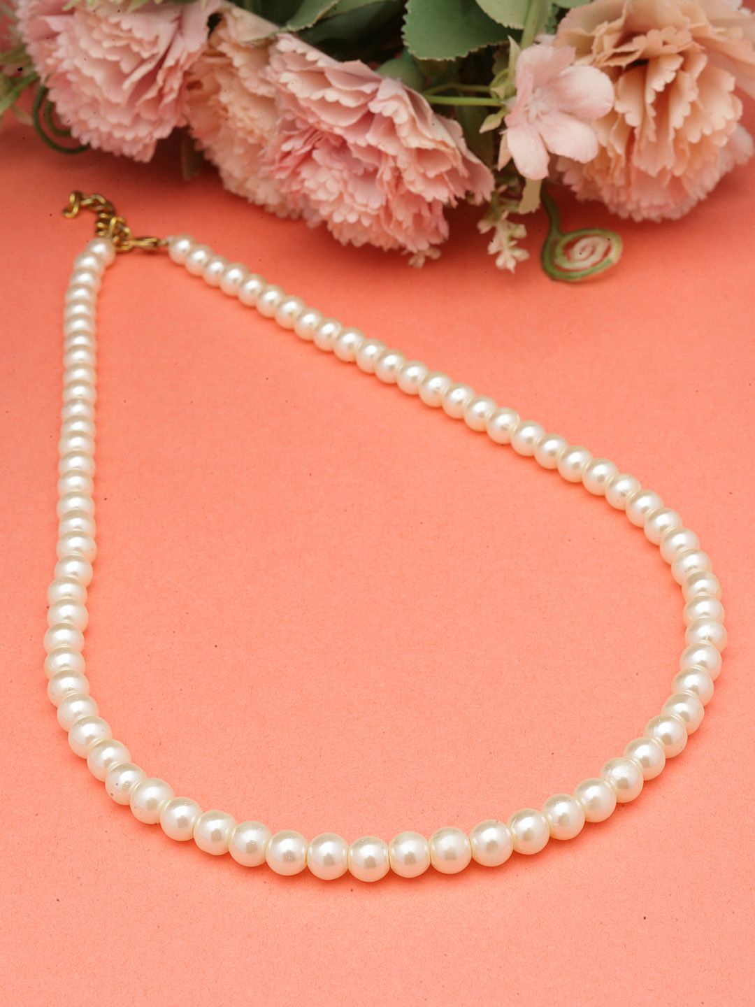 

Sanjog Men Beaded Pearl Chain Choker Statement Necklace, Off white
