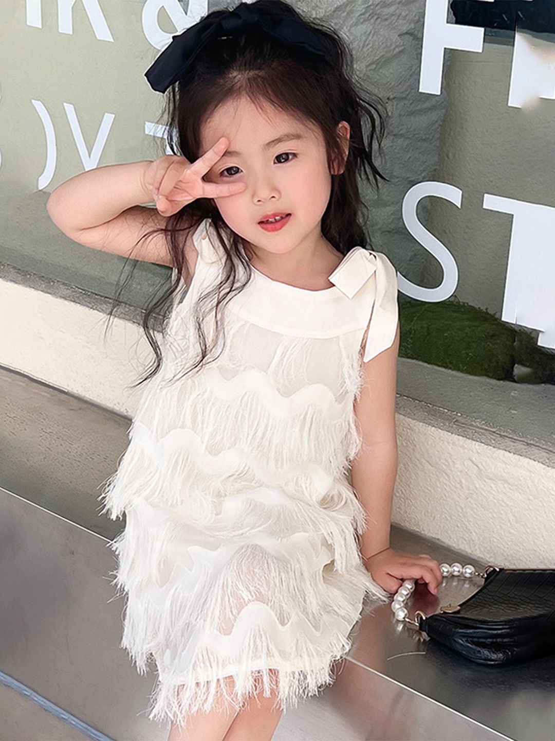 LULU & SKY Girls Self Design A-Line Dress, White