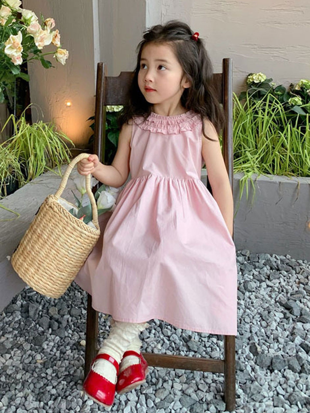 

LULU & SKY Girls Round Neck Fit & Flare Knee Length Dress, Pink