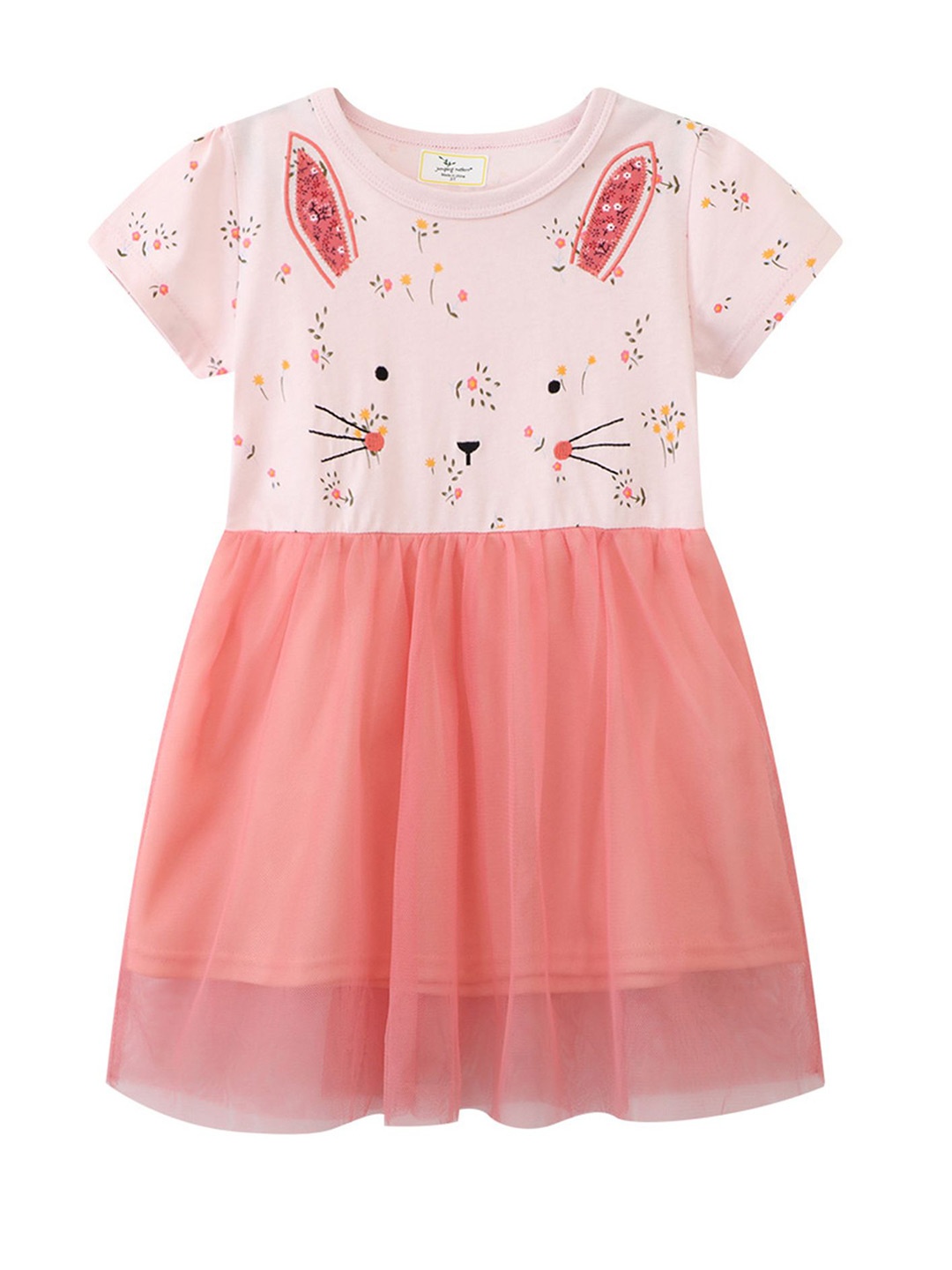 

LULU & SKY Girls Round Neck A-line Printed Dress, Pink