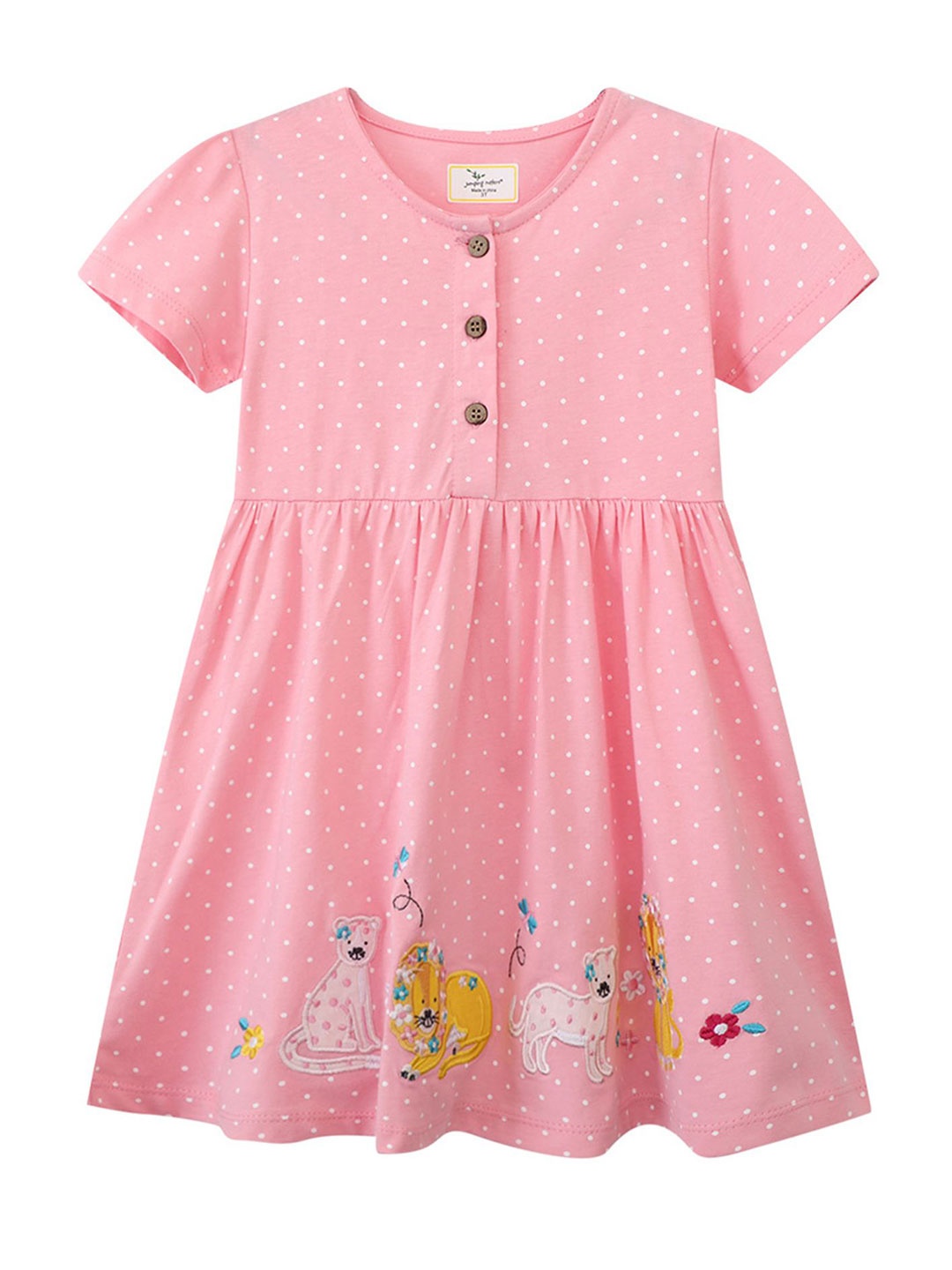 LULU & SKY Girls Cotton Polka Dot Print Fit & Flare Dress, Pink