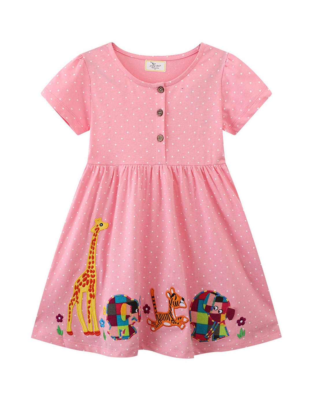 

LULU & SKY Girls Polka Dot Printed Fit & Flare Dress, Pink