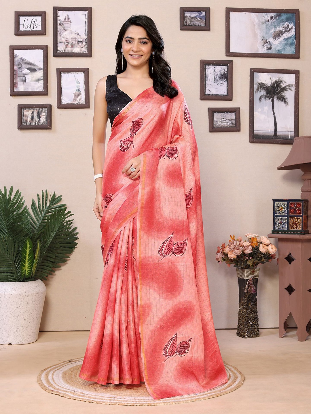Divyadham Textiles Floral Zari Ready to Wear Saree, Red