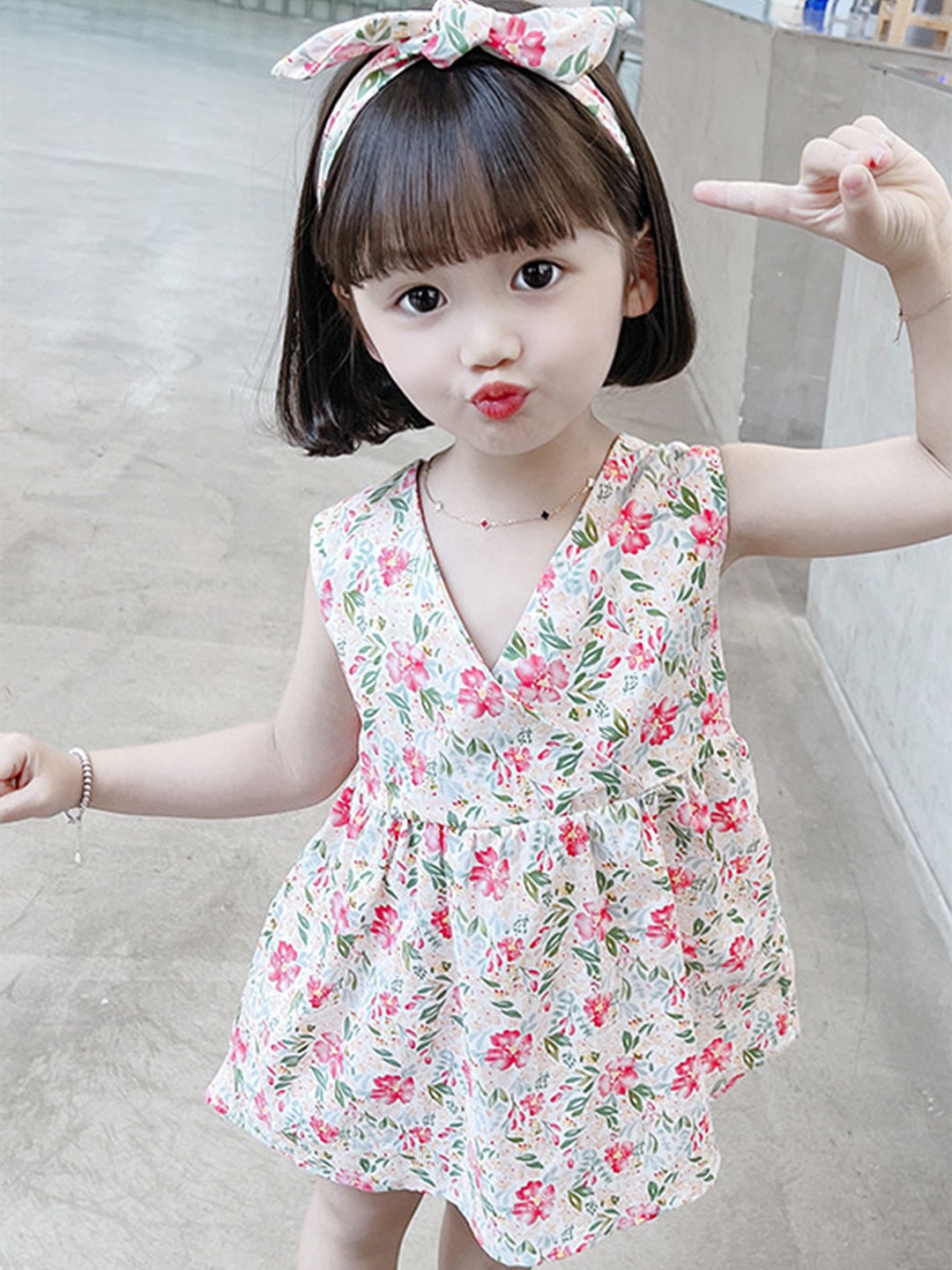 

LULU & SKY Girls Floral Print Fit & Flare Dress, Beige