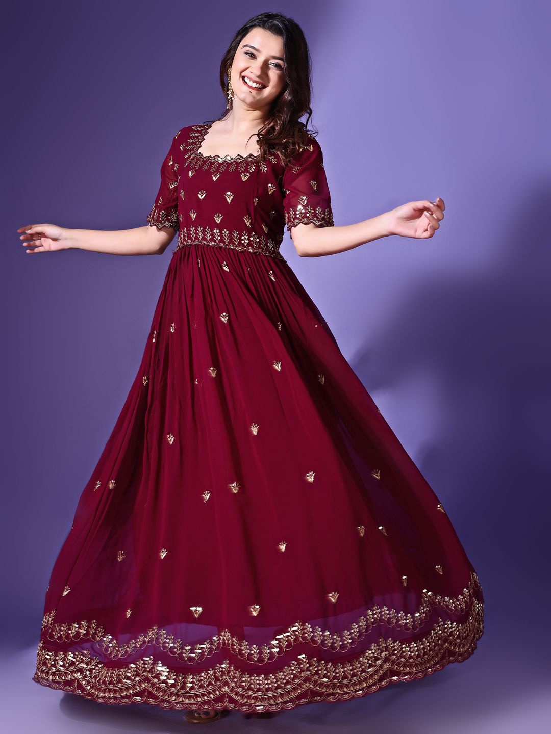 

Fashion Basket Women Geometric Embroidered Fit & Flared Dress, Purple