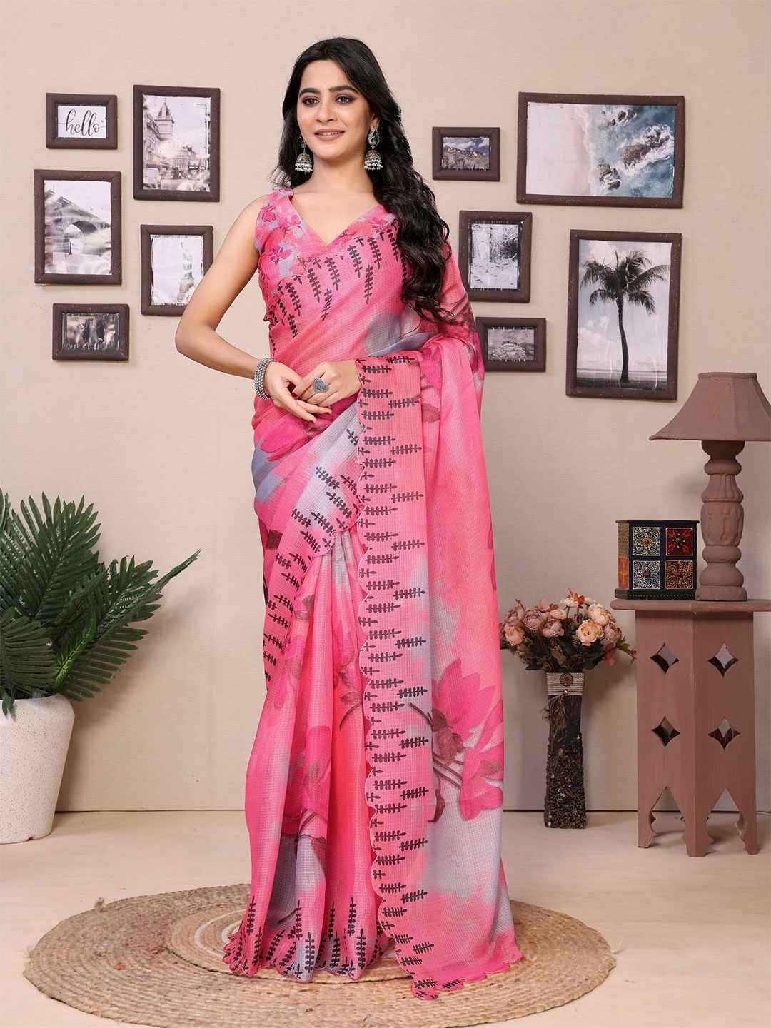 

Divyadham Textiles Ethnic Motifs Ready to Wear Kota Saree, Pink