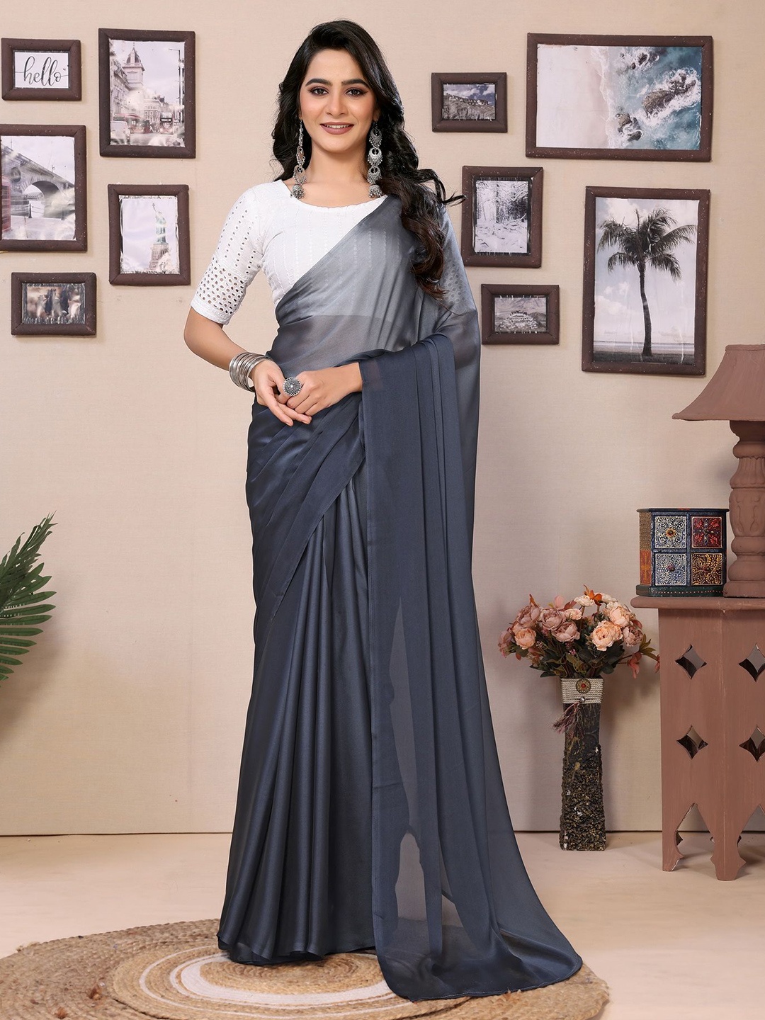 

Divyadham Textiles Ombre Ready to Wear Saree, Grey